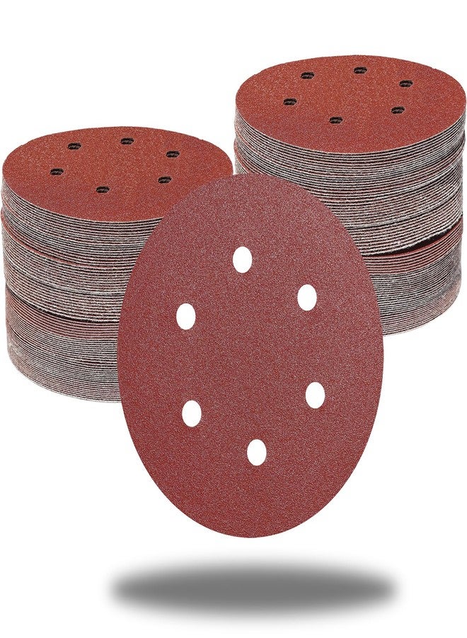 SACKORANGE 100 PCS 6 Inch 6 Holes Sanding Disc Assorted - 60 80 120 150 240 Grits, 6" Hook & Loop Backing Random Orbital Sandpaper Sander Paper for Automotive Paint, Woodworking Wood, Metal - Image 1