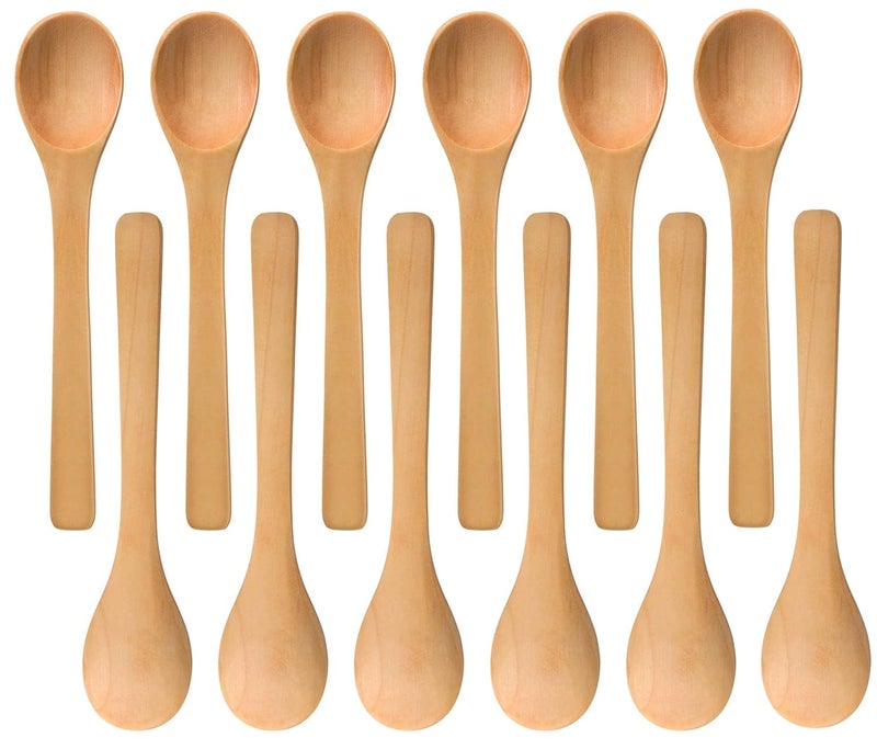 Shruthi Wooden Small Spoon 15 CM for Small Containers Handmade Wooden Spoon for Tea Coffee Sugar Condiments Spices 12 Packs - Image 1