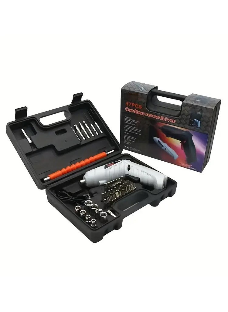 DubaiGallery - Electric Screwdriver, LED Lighted Cordless Screwdriver with 3 Torque Settings and Smart Chuck Screw Gun, Twistable Handle 47-in-1 Cordless Screwdriver for Furniture Assembly and Home DIY Projects - Image 1