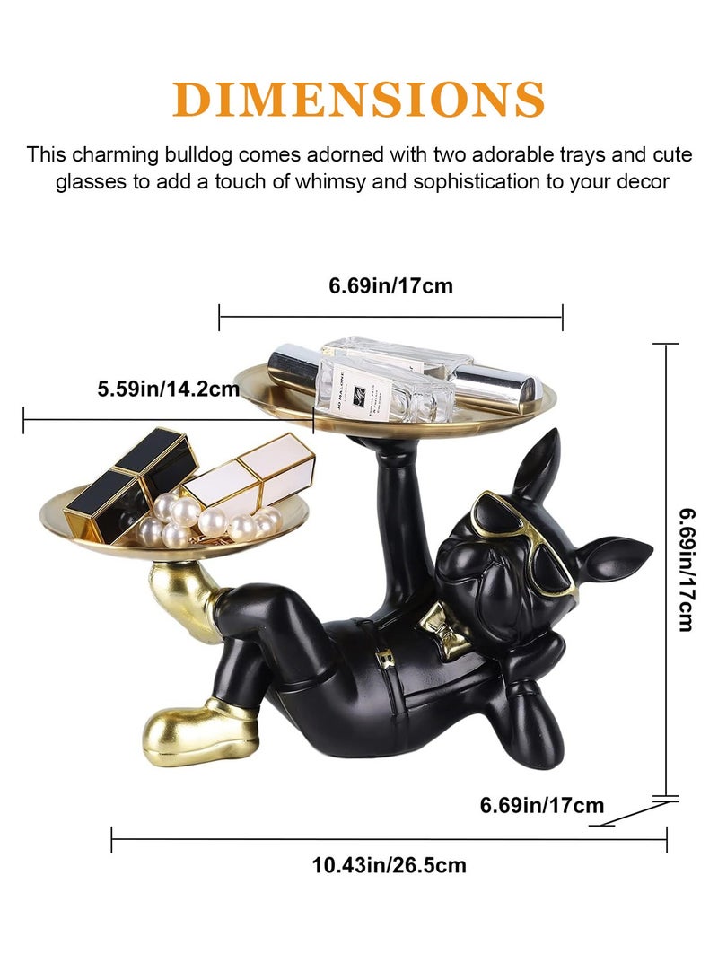 HomarKet Resin Bulldog Tray Statue, Lying Bulldog Candy Dish Key Holder Bowl, Bulldog Accessories, Statues for Office Desk Home Decor Figurines Entryway Table Decor (Black) - Image 2