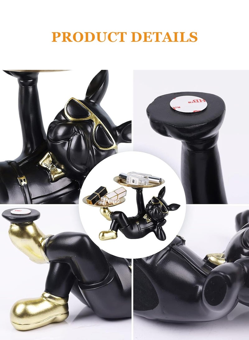 HomarKet Resin Bulldog Tray Statue, Lying Bulldog Candy Dish Key Holder Bowl, Bulldog Accessories, Statues for Office Desk Home Decor Figurines Entryway Table Decor (Black) - Image 3