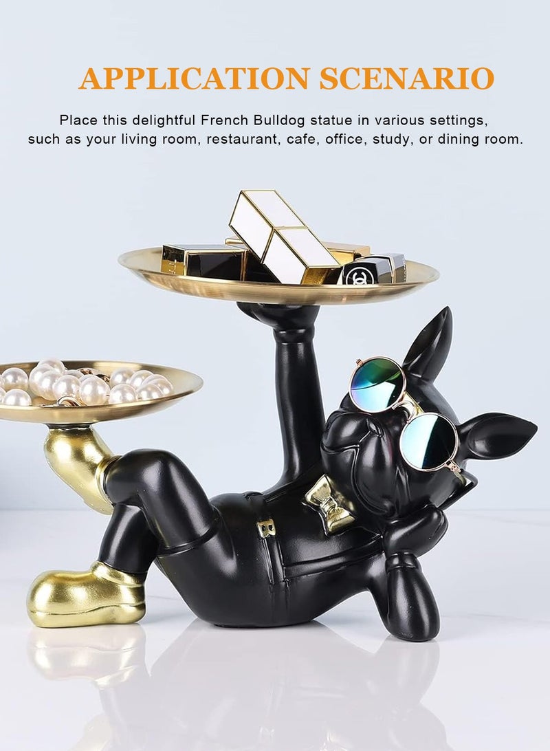 HomarKet Resin Bulldog Tray Statue, Lying Bulldog Candy Dish Key Holder Bowl, Bulldog Accessories, Statues for Office Desk Home Decor Figurines Entryway Table Decor (Black) - Image 5