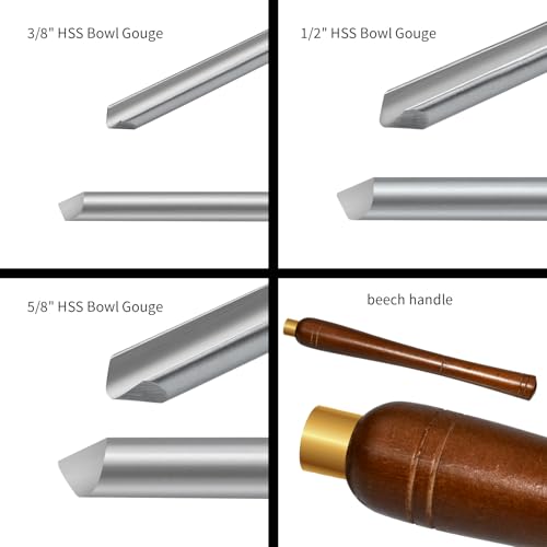 DEEFIINE 3 Pcs HSS Bowl Gouge Lathe Chisel Set, Wood Lathe Bowl Turning Tools with Wooden Box, 3/8-Inches, 1/2-Inches and 5/8-Inches chisels for woodturning - Image 4