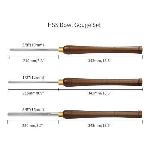 DEEFIINE 3 Pcs HSS Bowl Gouge Lathe Chisel Set, Wood Lathe Bowl Turning Tools with Wooden Box, 3/8-Inches, 1/2-Inches and 5/8-Inches chisels for woodturning - Image 3