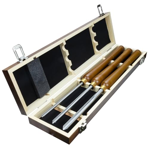 DEEFIINE 3 Pcs HSS Bowl Gouge Lathe Chisel Set, Wood Lathe Bowl Turning Tools with Wooden Box, 3/8-Inches, 1/2-Inches and 5/8-Inches chisels for woodturning - Image 1
