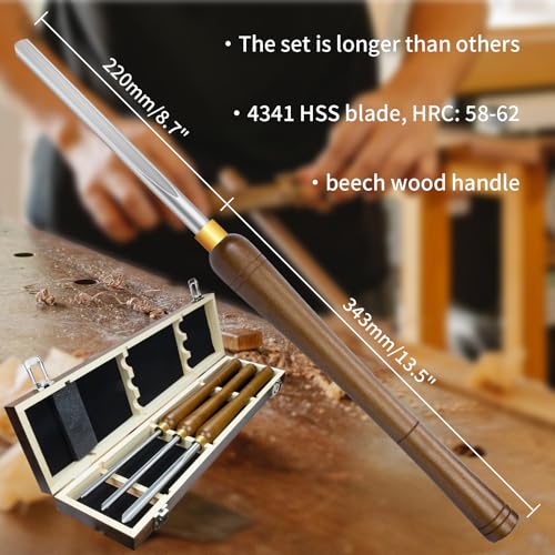 DEEFIINE 3 Pcs HSS Bowl Gouge Lathe Chisel Set, Wood Lathe Bowl Turning Tools with Wooden Box, 3/8-Inches, 1/2-Inches and 5/8-Inches chisels for woodturning - Image 2