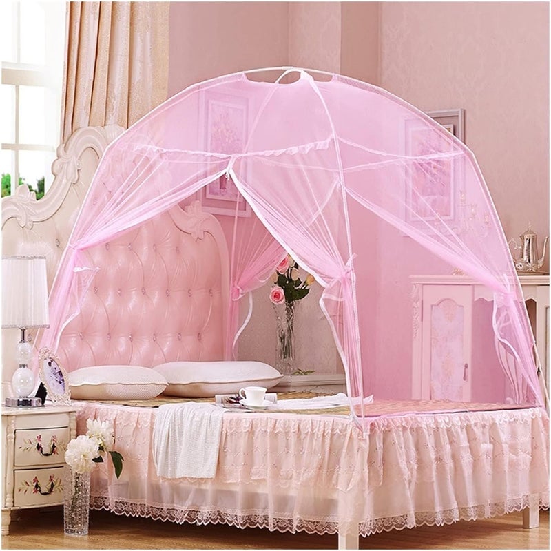 Pop Up Mosquito Net Bed Canopy, Foldable Mesh Mosquito Screen with Double Door, Easy Installation for Single Double Bed,Pink-39.4 - Image 1