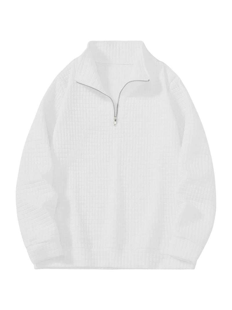 KAJARU Men's Textured Half-Zip Short Sleeve Sweatshirt - Casual Summer Pullover Top (in, Alpha, XL, Regular, White) - Image 1