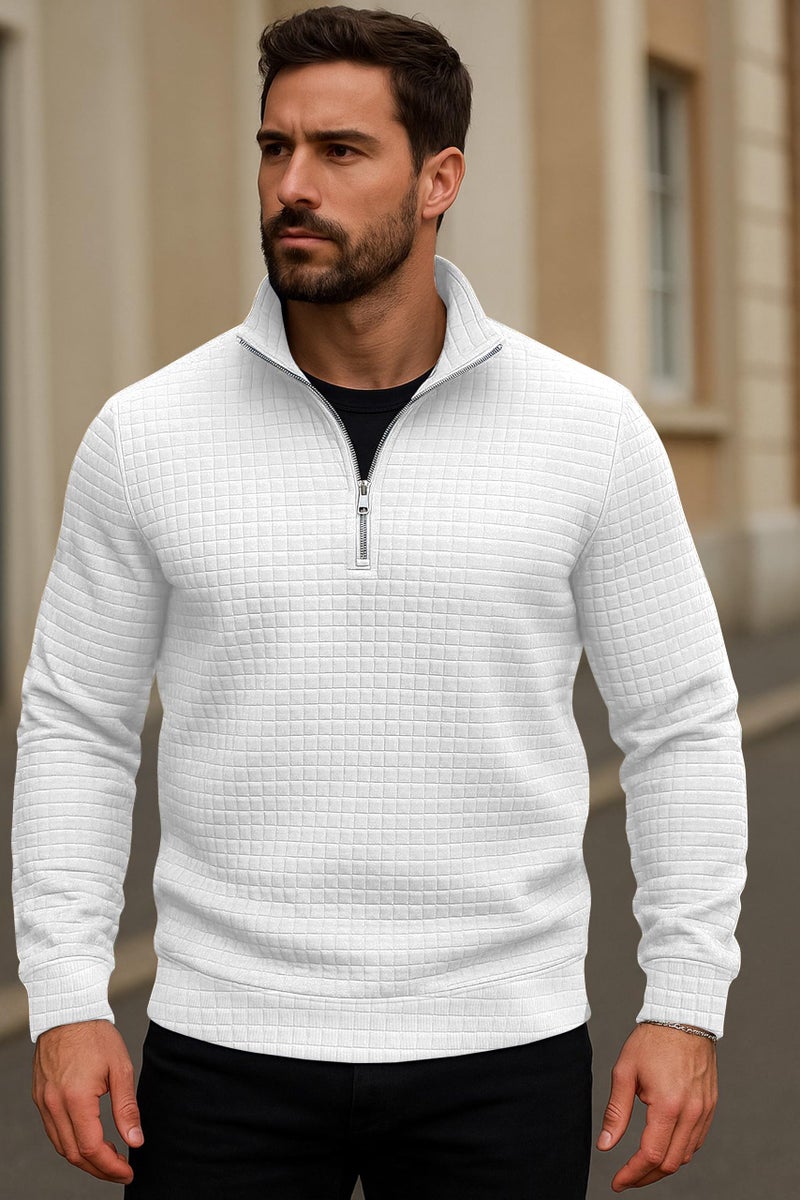KAJARU Men's Textured Half-Zip Short Sleeve Sweatshirt - Casual Summer Pullover Top (in, Alpha, XL, Regular, White) - Image 2