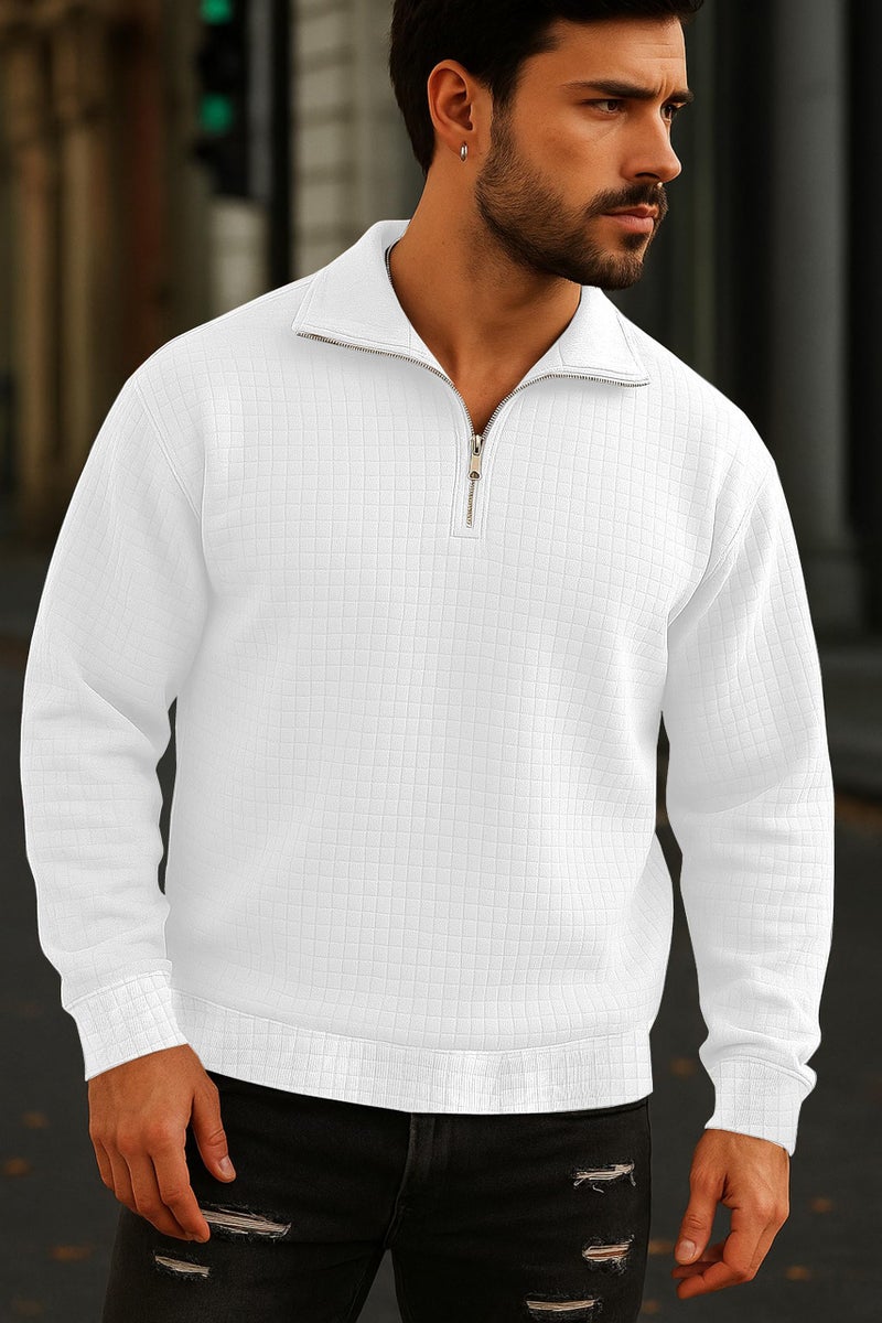 KAJARU Men's Textured Half-Zip Short Sleeve Sweatshirt - Casual Summer Pullover Top (in, Alpha, XL, Regular, White) - Image 3