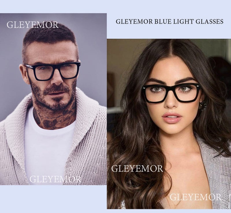 Gleyemor نظارات جلييمور لحجب الضوء الأزرق للرجال والنساء بإطار مربع عصري (أسود) - Image 3