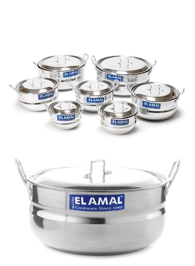 ELAMAL A set of aluminum pots from Al Amal consisting of 7 pots with two handles, Egyptian made, in various sizes including (16/18/20/22/24/28/30 cm), to meet the various cooking needs in your kitchen. - Image 2