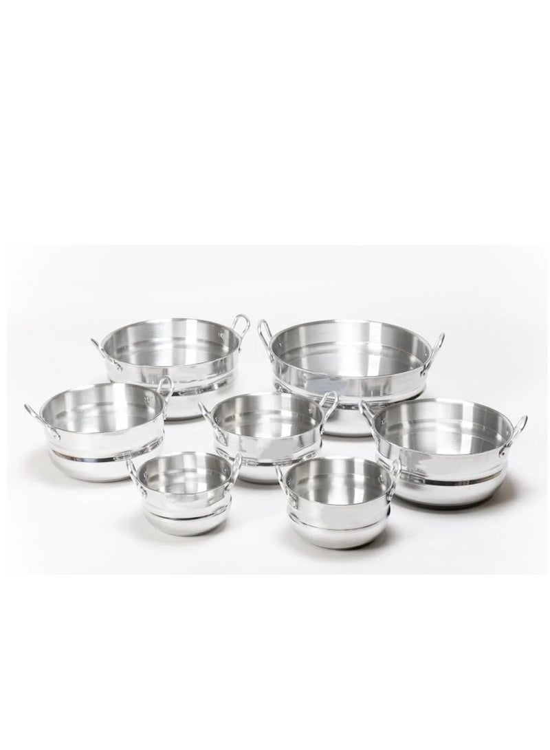 ELAMAL A set of aluminum pots from Al Amal consisting of 7 pots with two handles, Egyptian made, in various sizes including (16/18/20/22/24/28/30 cm), to meet the various cooking needs in your kitchen. - Image 5