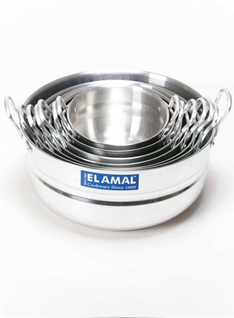ELAMAL A set of aluminum pots from Al Amal consisting of 7 pots with two handles, Egyptian made, in various sizes including (16/18/20/22/24/28/30 cm), to meet the various cooking needs in your kitchen. - Image 4