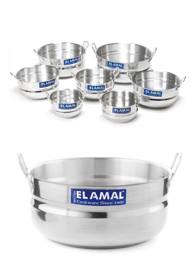 ELAMAL A set of aluminum pots from Al Amal consisting of 7 pots with two handles, Egyptian made, in various sizes including (16/18/20/22/24/28/30 cm), to meet the various cooking needs in your kitchen. - Image 3