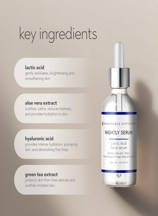 Measurable Difference Nightly serum face moisturizer with lactic acid hyaluronic acid & green tea extract | hydrates & smooths Skin & dissolves dead skin cells | Reduce fine lines and wrinkles treatment for All Skin Types - Image 3