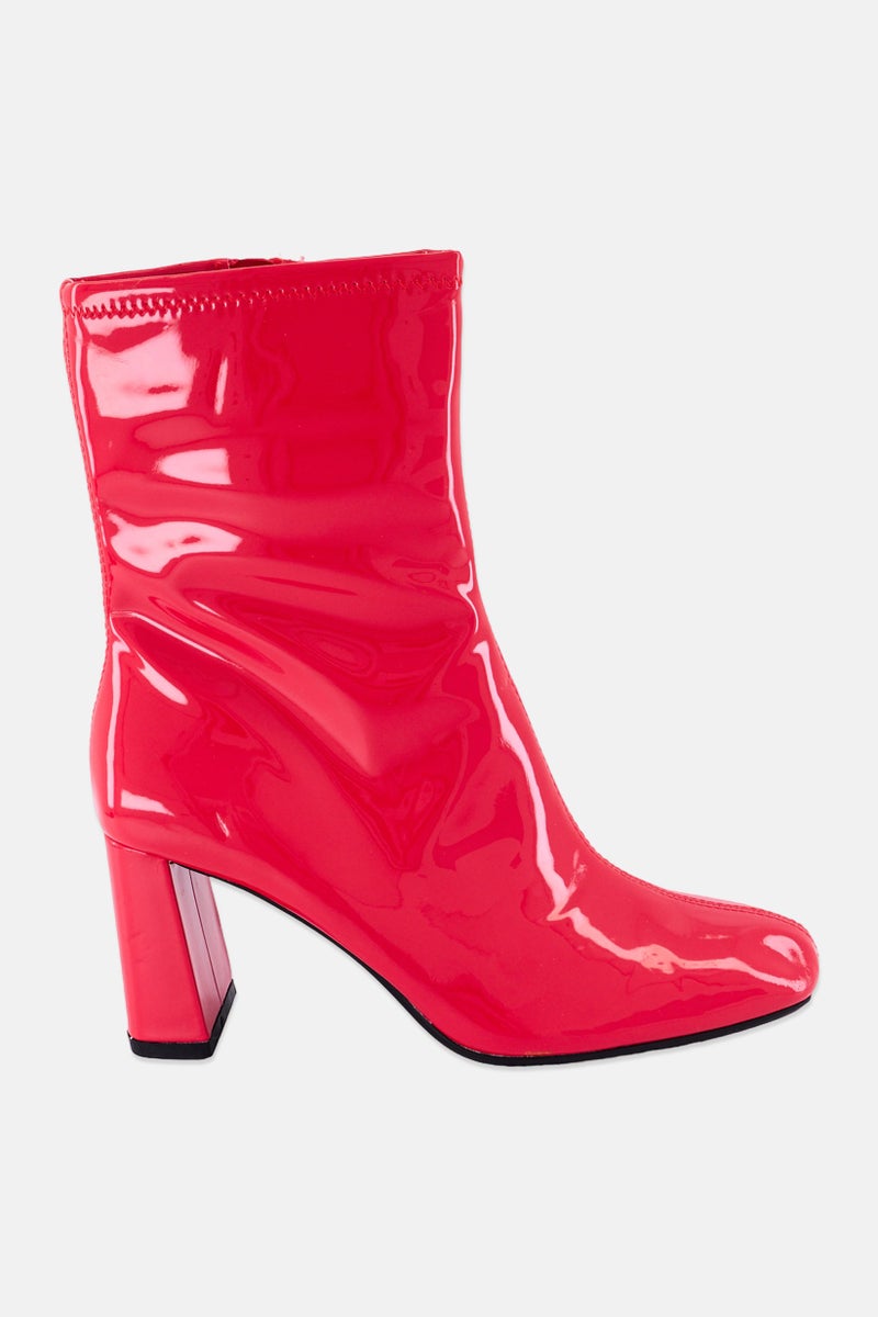 Bershka أحذية كاحل لنساء بسحاب، لامعة، حمراء - Image 4