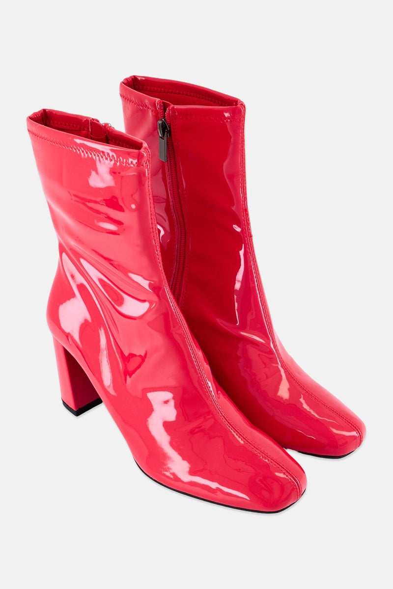 Bershka أحذية كاحل لنساء بسحاب، لامعة، حمراء - Image 2