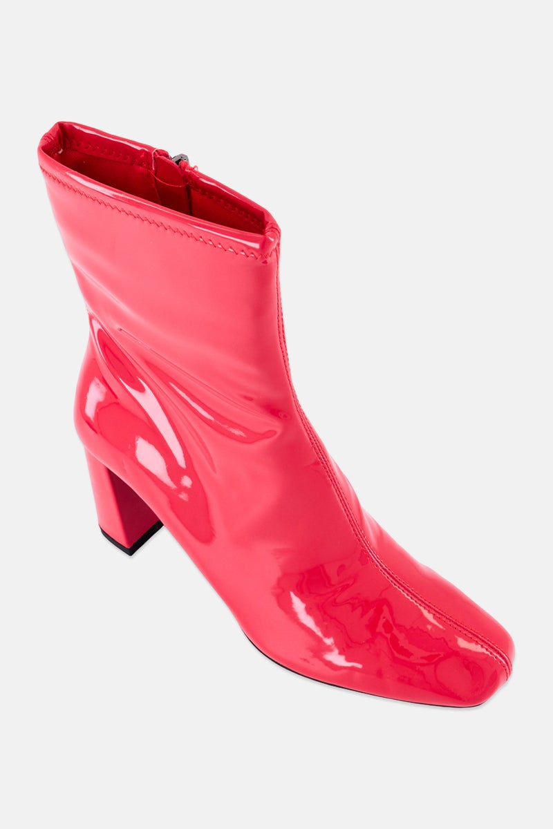 Bershka أحذية كاحل لنساء بسحاب، لامعة، حمراء - Image 1