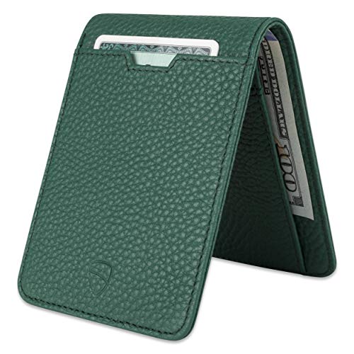 Vaultskin MANHATTAN Slim RFID Blocking Bifold Leather Wallet for Men - Minimalist Front Pocket Card Holder, Holds 9 Cards & Cash, Premium Italian Leather (Matt Green) - Image 1