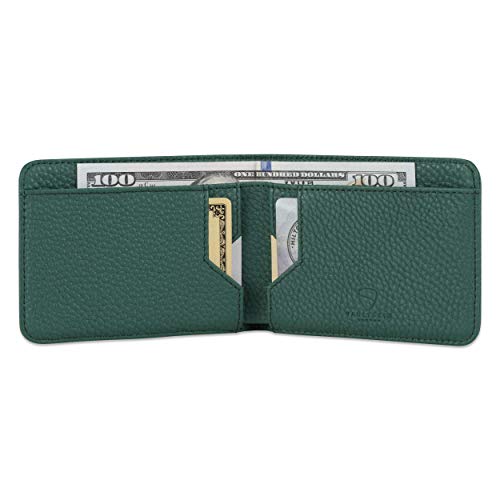 Vaultskin MANHATTAN Slim RFID Blocking Bifold Leather Wallet for Men - Minimalist Front Pocket Card Holder, Holds 9 Cards & Cash, Premium Italian Leather (Matt Green) - Image 2