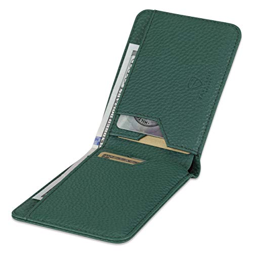 Vaultskin MANHATTAN Slim RFID Blocking Bifold Leather Wallet for Men - Minimalist Front Pocket Card Holder, Holds 9 Cards & Cash, Premium Italian Leather (Matt Green) - Image 4
