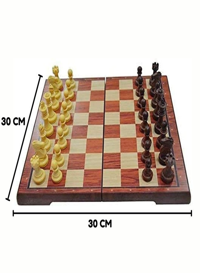 ZELVO Magnetic Chess Board Educational Toys Travel Chess Set with Folding Board for Kids and Adults Indoor Outdoor Educational Travel Toys Wooden Color (12x12 Inches, Brown) - Image 2