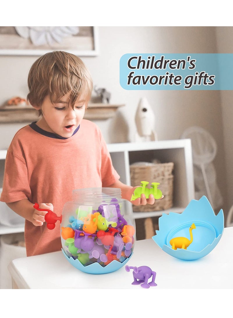 SOLARAE ألعاب الشفط، 40 قطعة ألعاب استحمام للأطفال ألعاب حسية للأولاد والبنات من 3 إلى 7 سنوات ألعاب تخفيف التوتر ألعاب سفر ألعاب أكواب شفط كتل بناء سيليكون مع تخزين قشرة بيضة الديناصور - Image 4