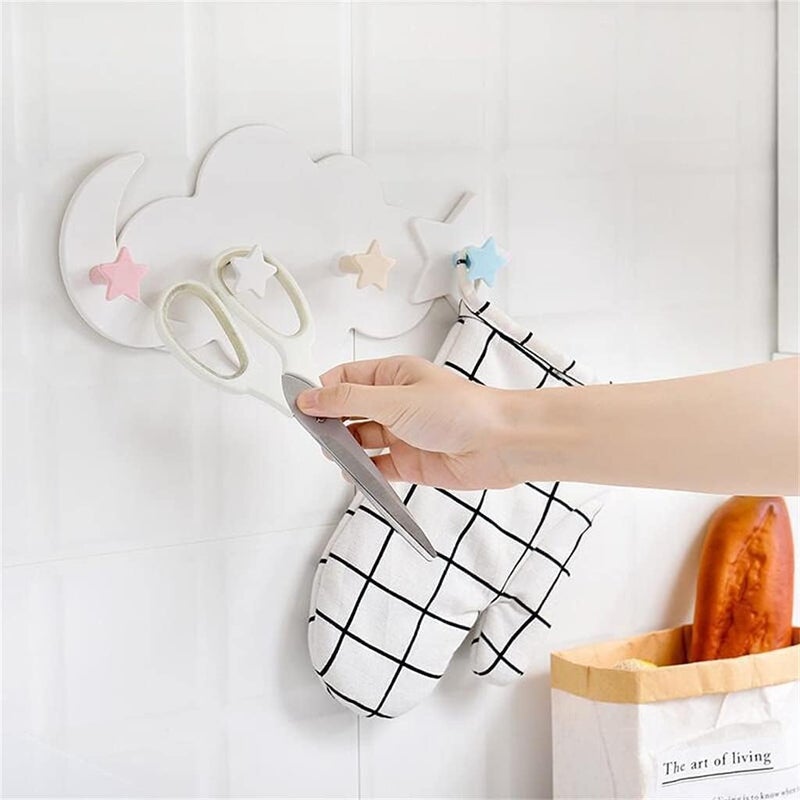 Delfino Moon Star Cloud Shape Wall Hooks, Nail- Free Creative Heavy Duty Clothes Hangers Keys Ring Holder Adhesive Wall Racks, for Kitchen, Kids Room, Living Room Decorative - 2 Pcs - Image 2