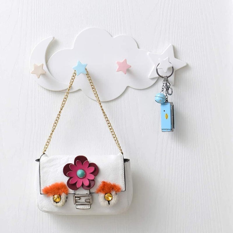 Delfino Moon Star Cloud Shape Wall Hooks, Nail- Free Creative Heavy Duty Clothes Hangers Keys Ring Holder Adhesive Wall Racks, for Kitchen, Kids Room, Living Room Decorative - 2 Pcs - Image 3