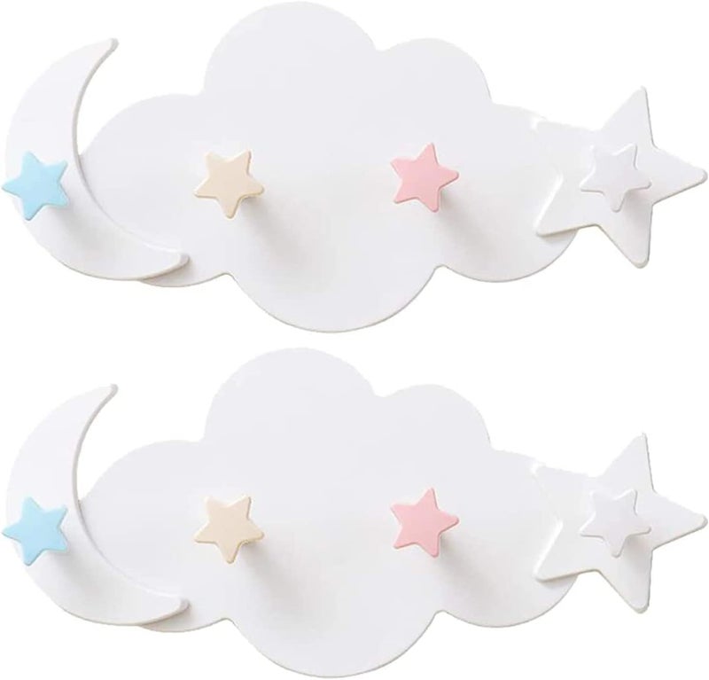Delfino Moon Star Cloud Shape Wall Hooks, Nail- Free Creative Heavy Duty Clothes Hangers Keys Ring Holder Adhesive Wall Racks, for Kitchen, Kids Room, Living Room Decorative - 2 Pcs - Image 1