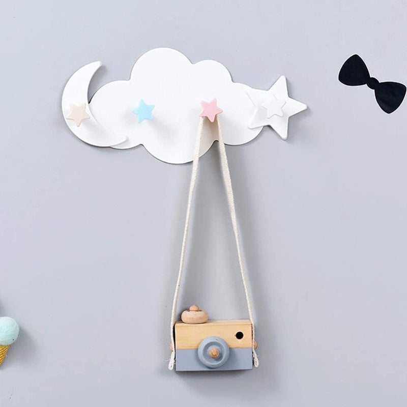 Delfino Moon Star Cloud Shape Wall Hooks, Nail- Free Creative Heavy Duty Clothes Hangers Keys Ring Holder Adhesive Wall Racks, for Kitchen, Kids Room, Living Room Decorative - 2 Pcs - Image 4