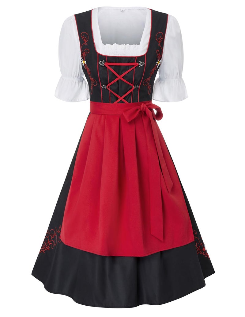 JASAMBAC Dirndl Dresses Women, 3 Piece Oktoberfest Costumes, German Bavarian Dress Halloween Carnival Outfits, Red XXL - Image 1