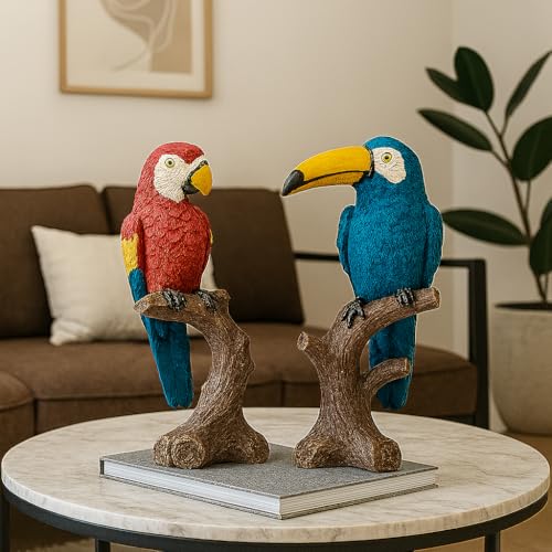 Xtore Parrot Love Couple Vastu Bird Figurine Showpiece Sitting on Tree for Home Decor (Pack of 1, Multicolor) - Image 2