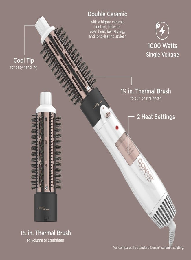 CONAIR فرشاة هواء ساخن مزدوجة السيراميك من كونير 2 في 1، 1000 واط، فرشاة حرارية قابلة للتبديل بحجم 1¼" و 1½" لتجعيد الشعر الكثيف والأسلوب المستقيم، فرشاة ساخنة للشعر الناعم والكثيف - Image 3