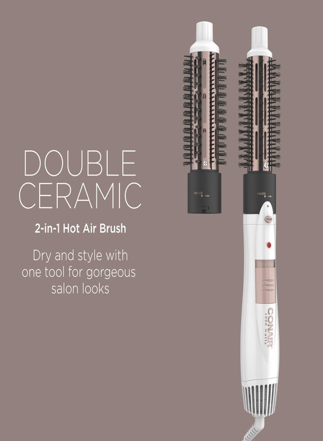 CONAIR فرشاة هواء ساخن مزدوجة السيراميك من كونير 2 في 1، 1000 واط، فرشاة حرارية قابلة للتبديل بحجم 1¼" و 1½" لتجعيد الشعر الكثيف والأسلوب المستقيم، فرشاة ساخنة للشعر الناعم والكثيف - Image 2