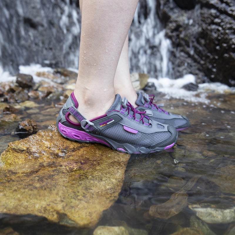 HUMTTO Women's Amphibious Water Shoes Summer Hiking Sandals Outdoor Non-Slip Closed Toe Water Sandals River Shoes 6 Grey-Pink Purple - Image 3