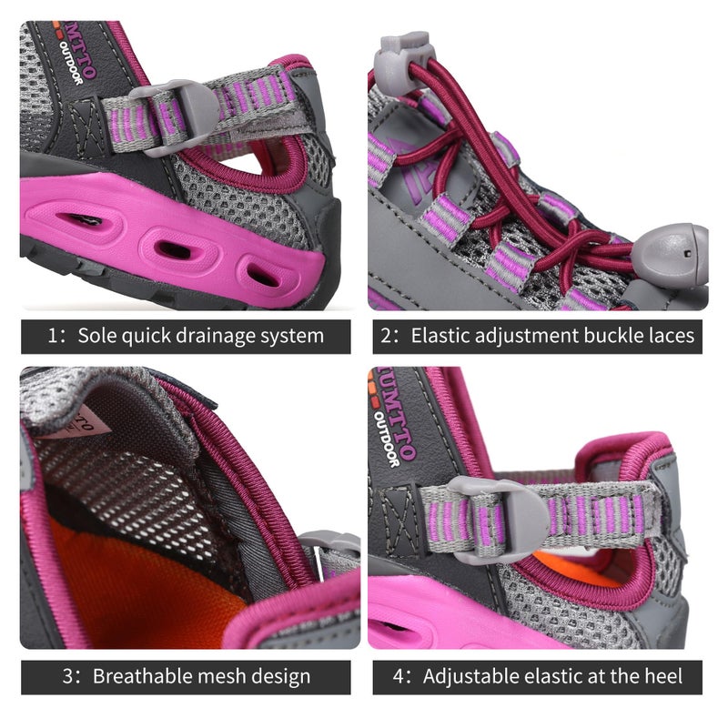 HUMTTO Women's Amphibious Water Shoes Summer Hiking Sandals Outdoor Non-Slip Closed Toe Water Sandals River Shoes 6 Grey-Pink Purple - Image 4