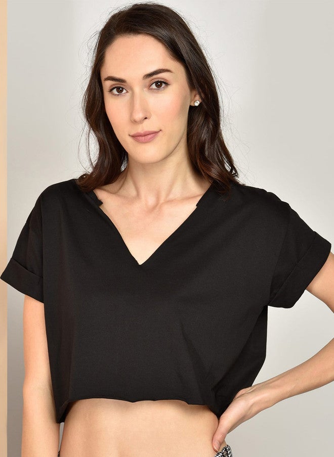 CHIMPAAANZEE Black Extended Sleeves Cotton Crop Top - Image 1