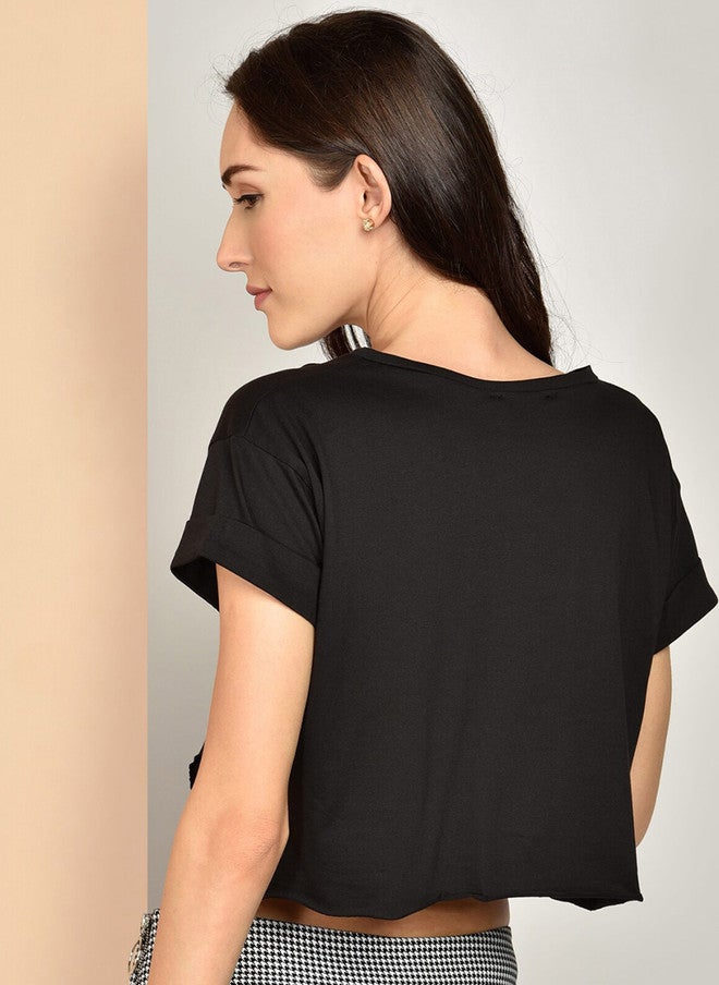 CHIMPAAANZEE Black Extended Sleeves Cotton Crop Top - Image 4