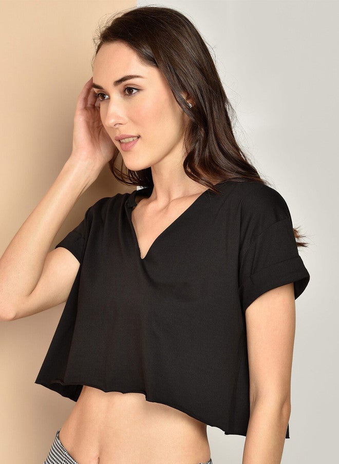 CHIMPAAANZEE Black Extended Sleeves Cotton Crop Top - Image 3