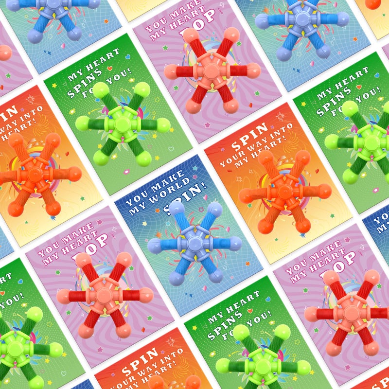 Gocozer 28 Pack Kids Valentine's Cards with Pop Tubes Finger Spinner, 56 Count Unisex Kids Party Favor for Valentine's Day - Image 3