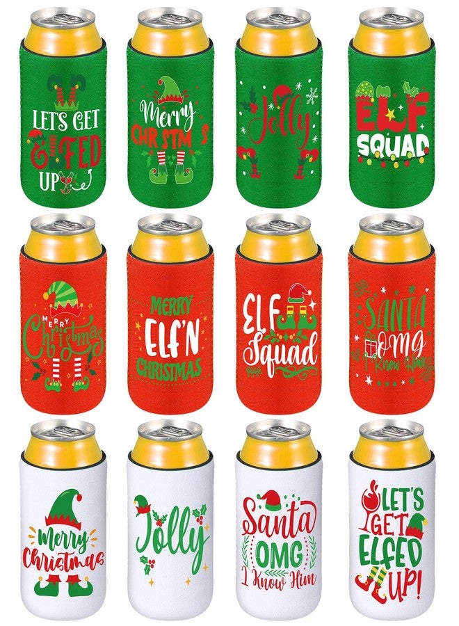 Pickmesh 12 count Christmas Can Coolers Sleeves Xmas Funny Elf Neoprene Can Covers Bulk Holiday Beverages Can Insulated Covers for Christmas Winter Holiday Party Bottle Decor - Image 1