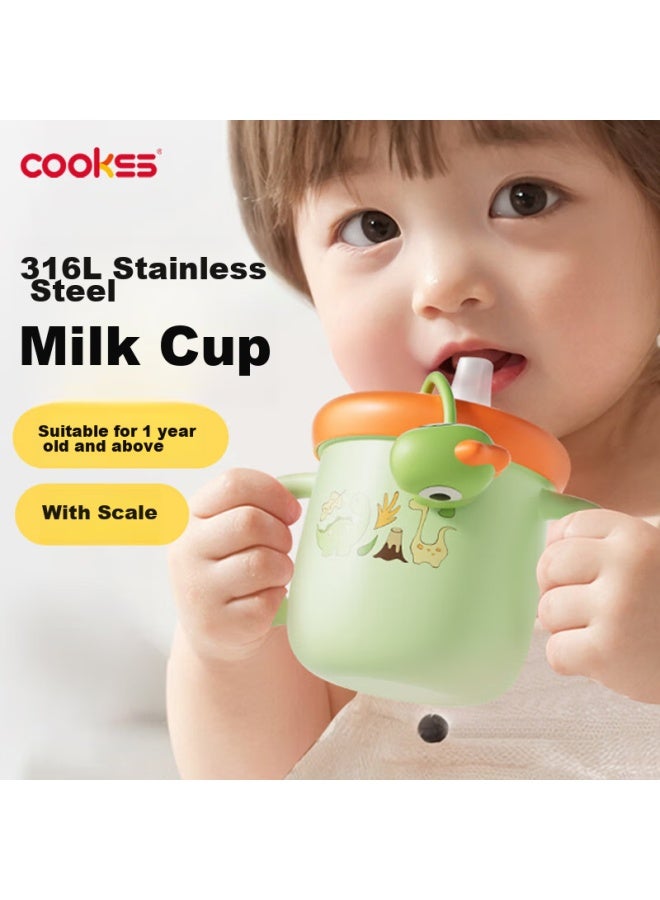 Cookss Kids Milk Cup 316l Stainless Steel 1-2-3 Years Old Baby Learning Drinking Cup Direct Drinking Cup With Scale Straw Cup - Image 1