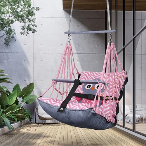 Sprointal® Swing for Kids Swing Cotton Baby Children Folding and Washable 1 to 5 Years Swing Gift Jhula with Safety Belt Easy to Carry & Fun Cradle Chair |Home Garden (Pink Night Owl) - Image 1