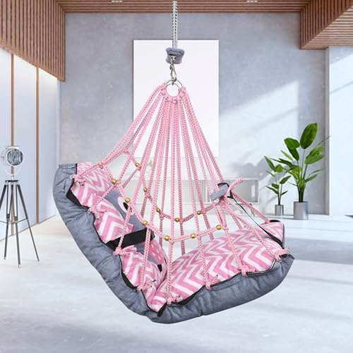 Sprointal® Swing for Kids Swing Cotton Baby Children Folding and Washable 1 to 5 Years Swing Gift Jhula with Safety Belt Easy to Carry & Fun Cradle Chair |Home Garden (Pink Night Owl) - Image 3