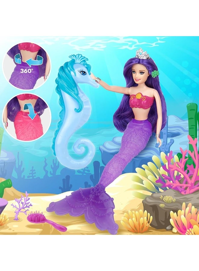 BETTINA Magical Color Changing Mermaid Doll, Princess Mermaid Toy with Seahorse & Dolls Accessories - Vibrant Purple Hair and Transforming Tail, Mermaid Gifts Toys for Girls Aged 3-7 - Image 3