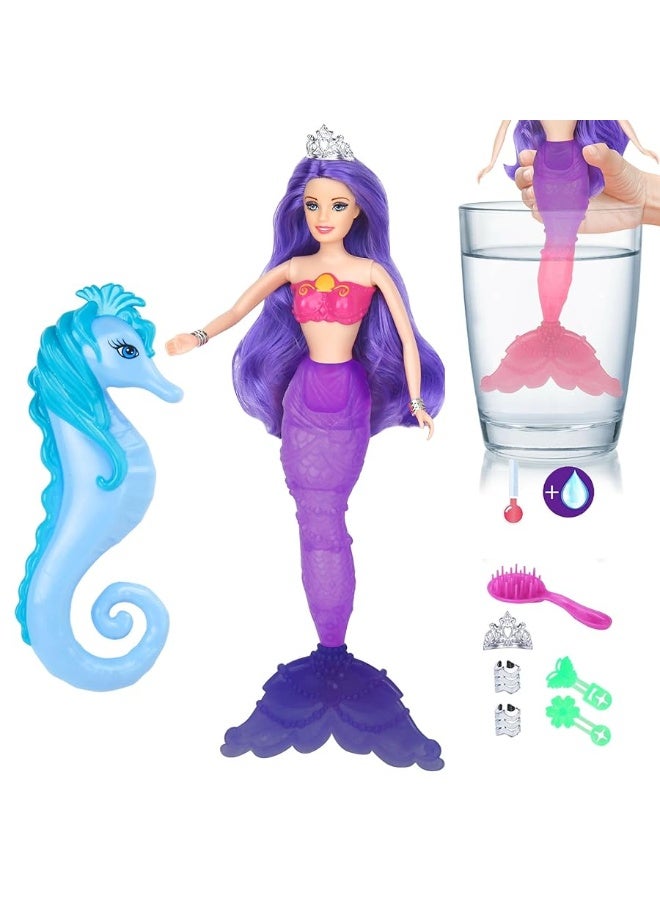 BETTINA Magical Color Changing Mermaid Doll, Princess Mermaid Toy with Seahorse & Dolls Accessories - Vibrant Purple Hair and Transforming Tail, Mermaid Gifts Toys for Girls Aged 3-7 - Image 5