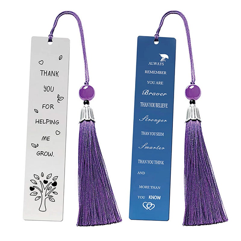 Bookmark Student Teacher Souvenir Teacher'S Day Gift Engraving Holiday Gift Purple Tassel Metal Bookmark - Image 2