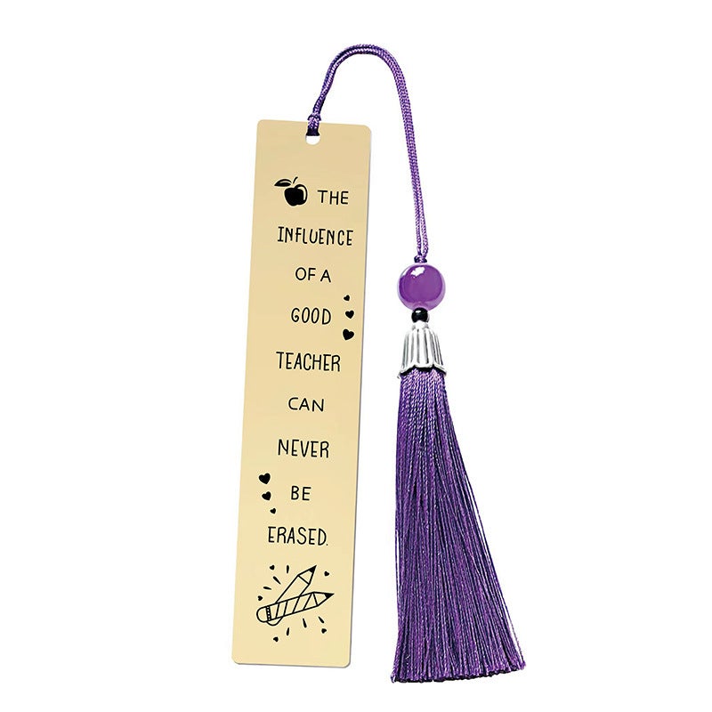 Bookmark Student Teacher Souvenir Teacher'S Day Gift Engraving Holiday Gift Purple Tassel Metal Bookmark - Image 4